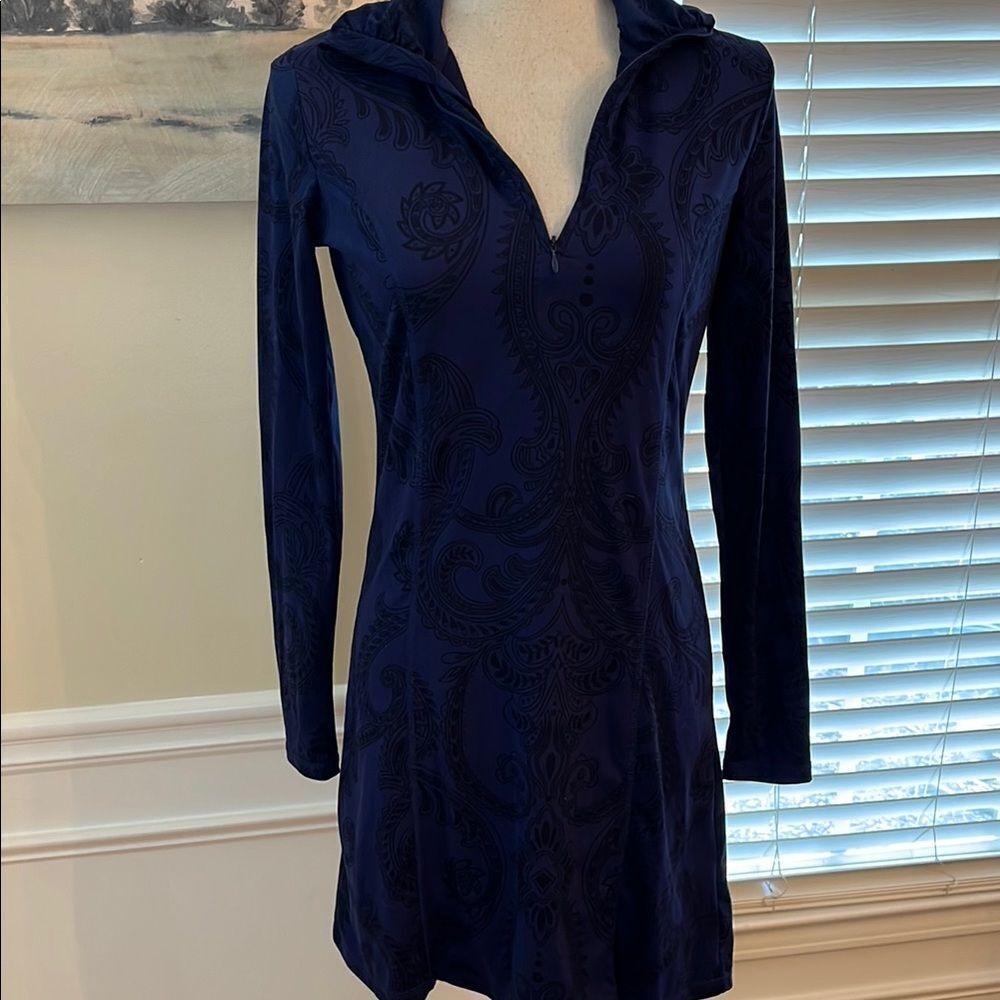 TEHAMA Nancy Kaley Golf Collection Deep Blue Long Sleeve Dress